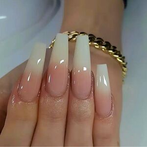 NWT Elegant Ombre long French tip press on Acrylic Nails reusable medium size